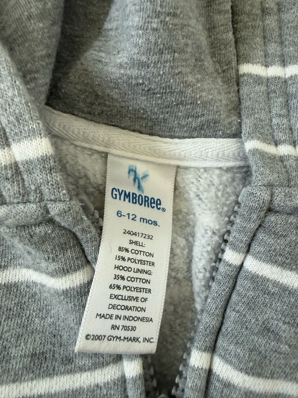 Gymboree Gray and White Striped Hooded Zip Sweatshirt 6-12 mos football zipper